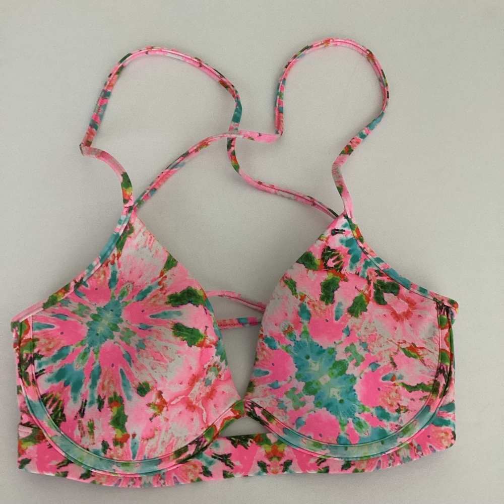Luli Fama Euphoria Underwire Bikini Top Womens Size Small Pink Blue Cut Out